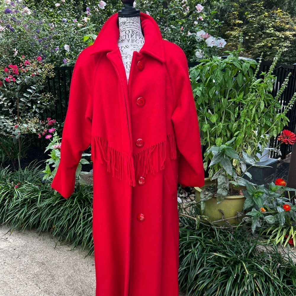 Red Woolrich coat VTG 70s 80s fringe coat